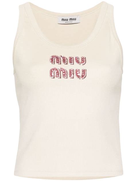 miu miu bedazzled tank top|miu miou tops.